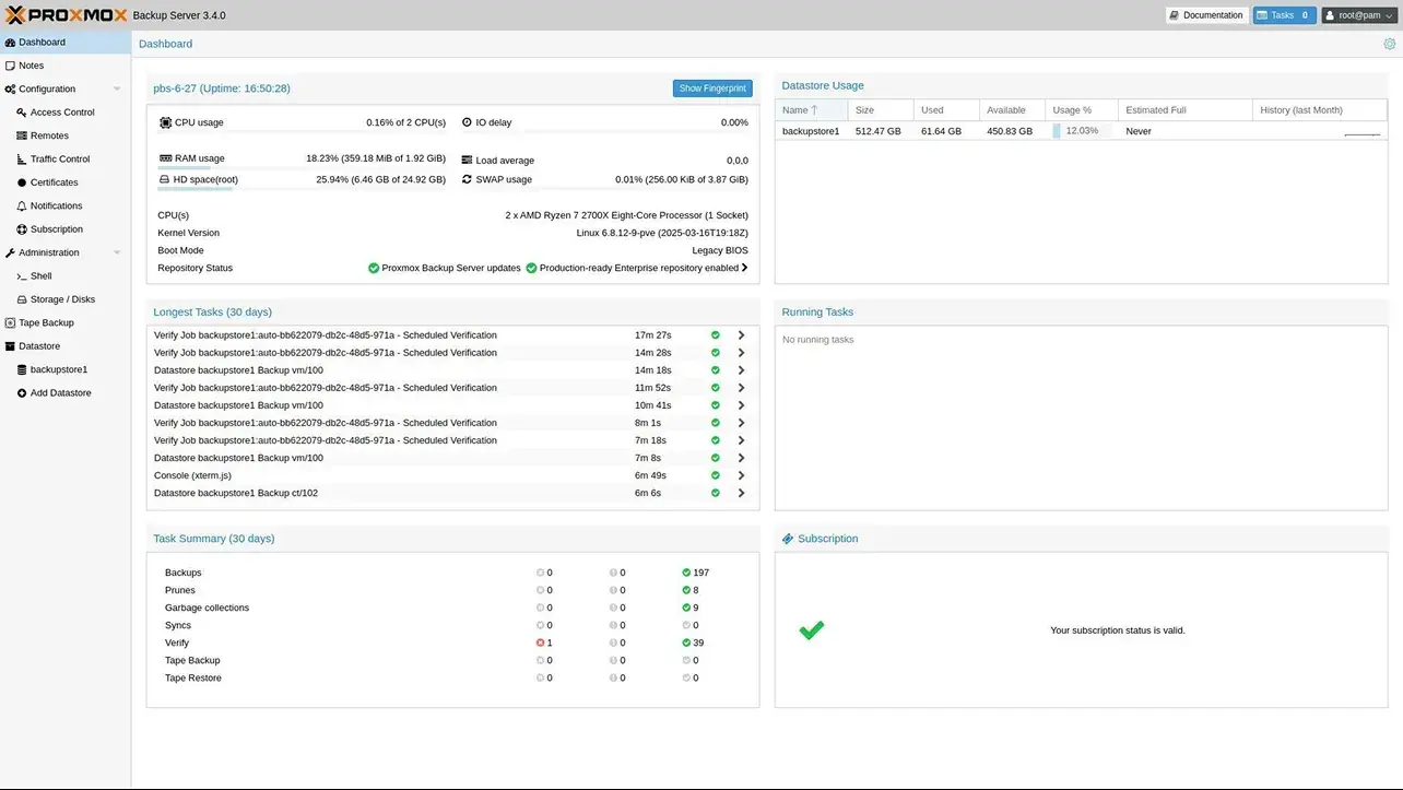 Proxmox Backup Server screenshot